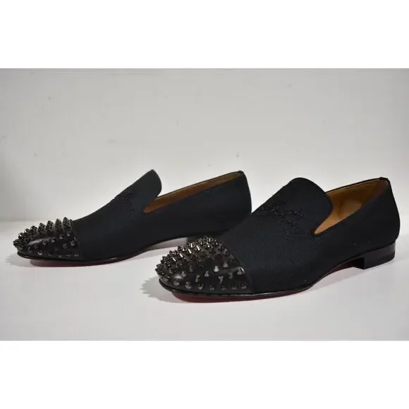 Christian Louboutin Navy Spooky Flat Black Spike Oxford Dress Loafer 42 9